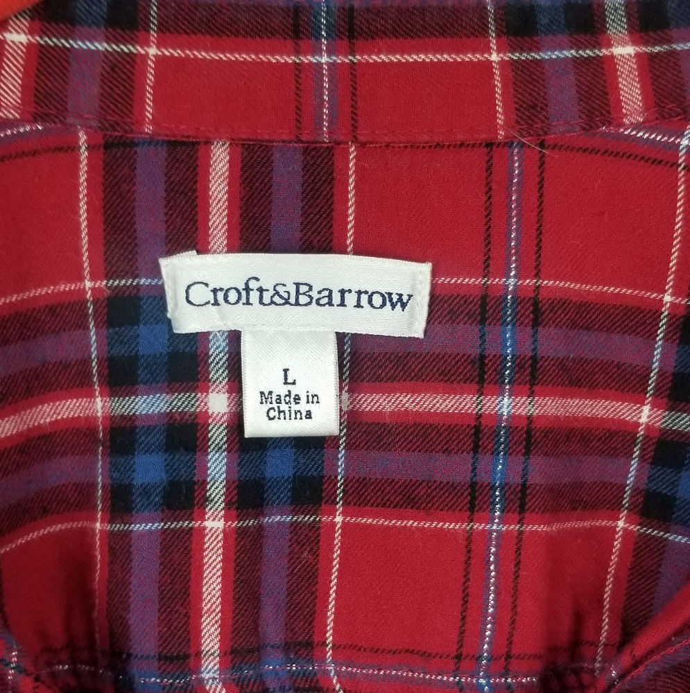 Croft & Barrow Red Plaid 100% Cotton Button Down - Picture 2 of 6